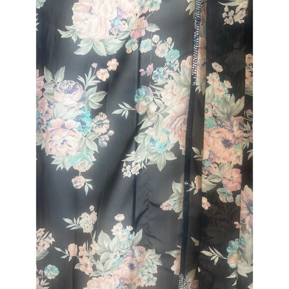 Honey Punch Sheer Black with Pastel Floral Long Open Front Kimono - Picture 4 of 6
